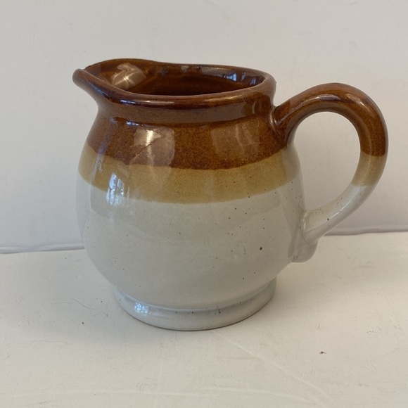 Pottery Round Striped Cream, Tan & Brown Creamer - Picture 1 of 11